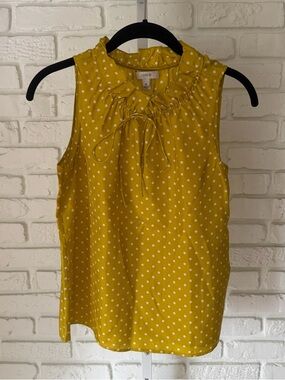 J.Crew Mustard Polka Dot Silk Sleeveless Blouse 00